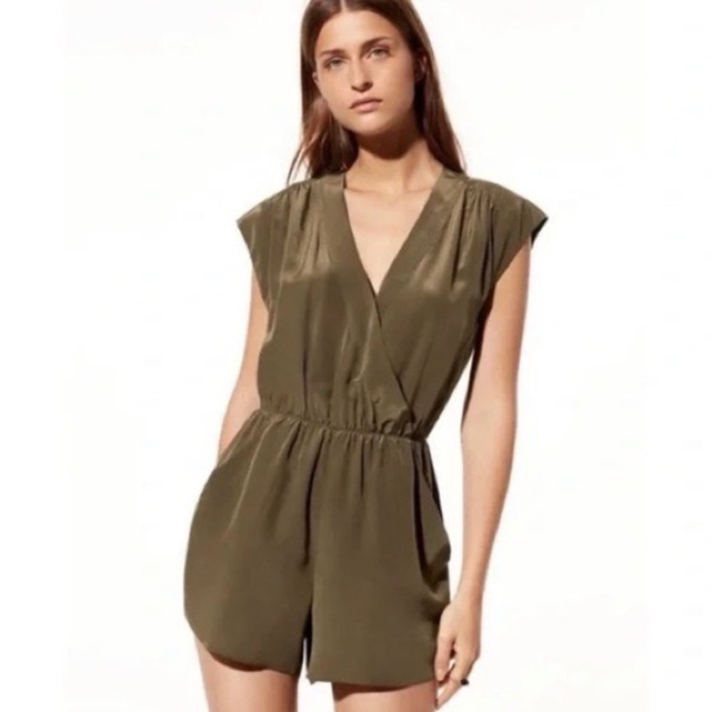 Aritzia | Babaton | Corbett Silk Romper Olive Green Size S